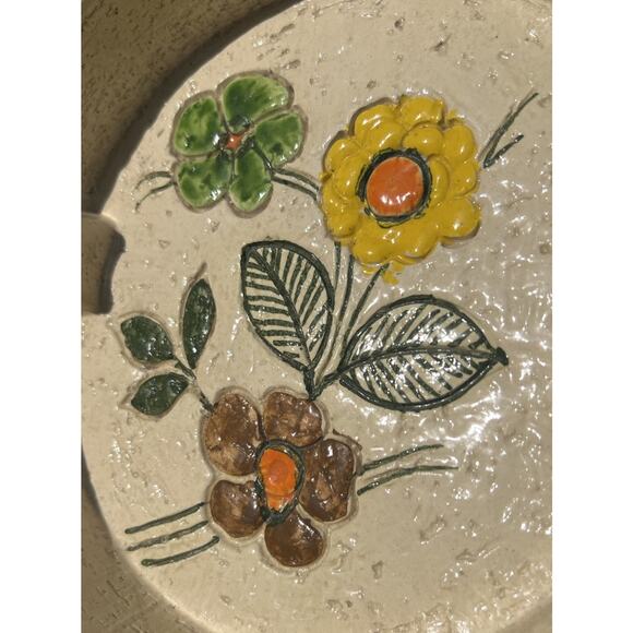 Rosenthal Netter Vintage Ashtray MCM Decor Made In Italy Floral Green Yellow - Picture 3 of 7